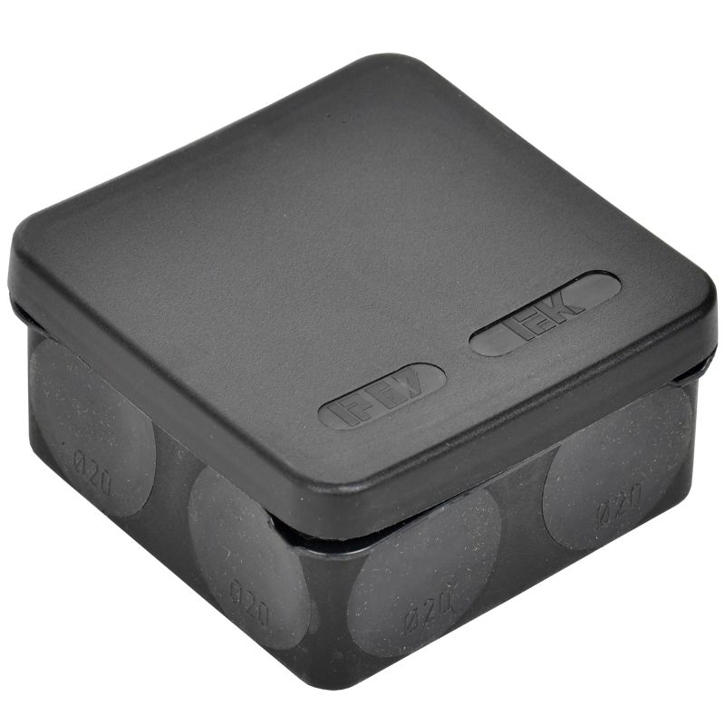 Коробка распаячная двухкомпонентная КМ42435 для открытой проводки безгалогенная (HF) 80х80х40мм IP67 8 вводов черная IEK