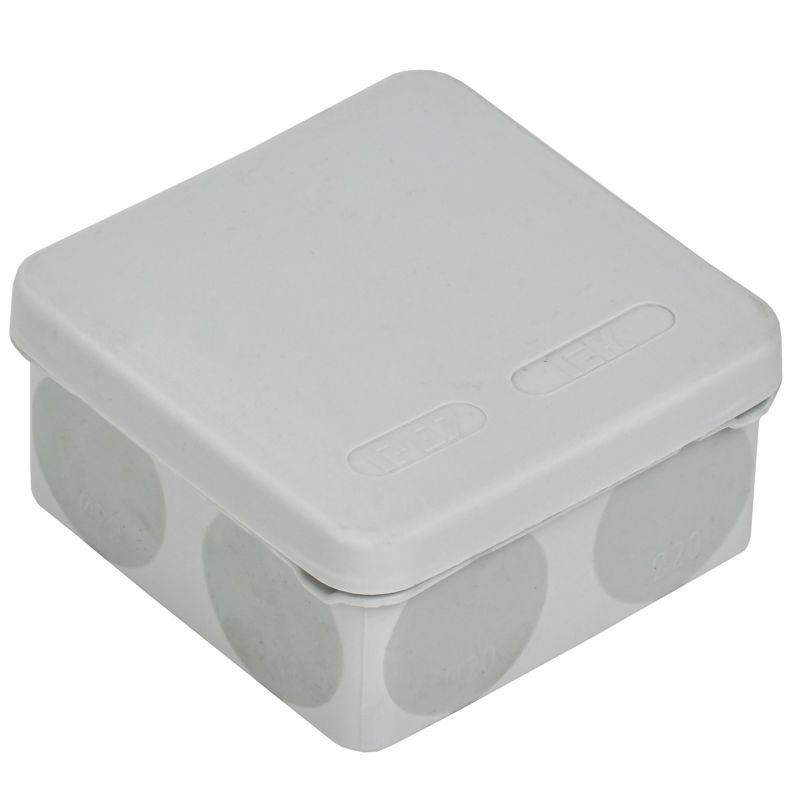 Коробка распаячная двухкомпонентная КМ42435 для открытой проводки безгалогенная (HF) 80х80х40мм IP67 8 вводов серая IEK