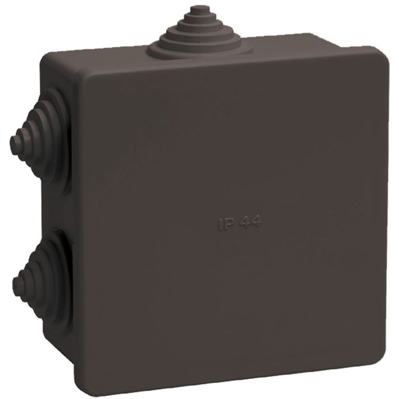 Коробка распаячная КМ41235 для открытой проводки с защелкивающейся крышкой безгалогенная (HF) 85х85х40мм IP44 6 гермовводов черная (RAL 9005) IEK