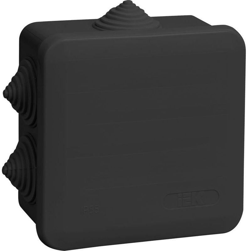 Коробка распаячная КМ41255 для открытой проводки с защелкивающейся крышкой безгалогенная (HF) 100х100х50мм IP44 6 гермовводов черная (RAL 9005) IEK