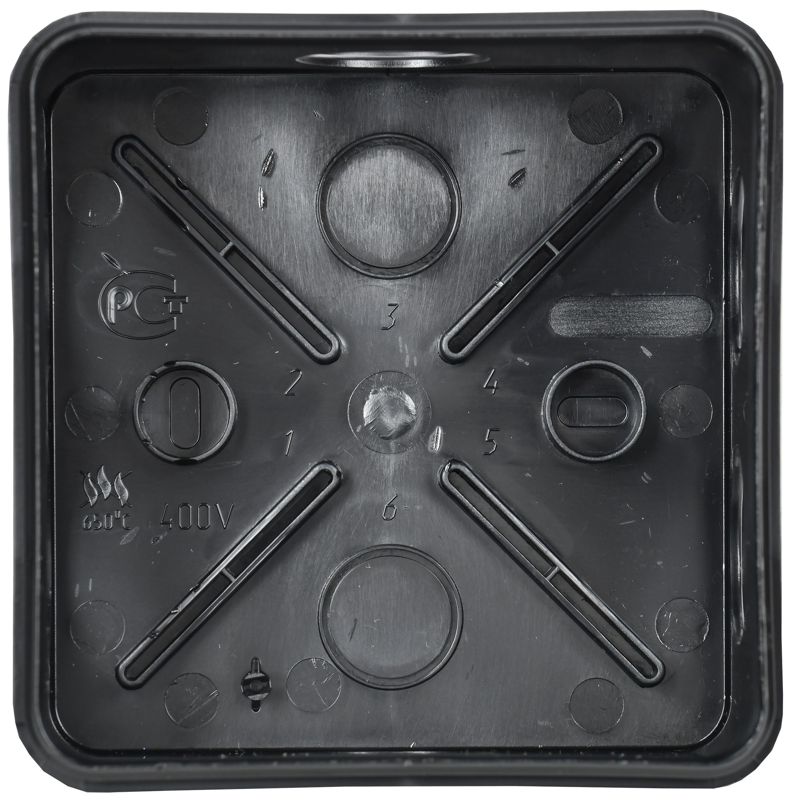 Коробка распаячная КМ41255 для открытой проводки с защелкивающейся крышкой безгалогенная (HF) 100х100х50мм IP44 6 гермовводов черная (RAL 9005) IEK