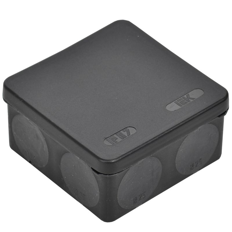 Коробка распаячная двухкомпонентная КМ42455 для открытой проводки безгалогенная (HF) 100х100х50мм IP67 8 вводов черная IEK