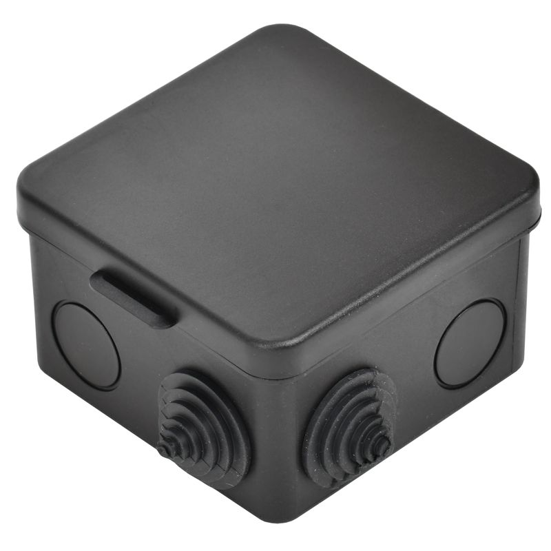 Коробка распаячная КМ41238 для открытой проводки с откидной крышкой безгалогенная (HF) 80х80х50мм IP54 7 гермовводов черная (RAL 9005) IEK