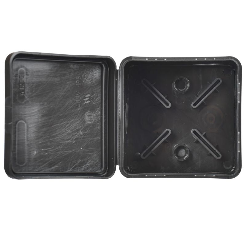 Коробка распаячная КМ41238 для открытой проводки с откидной крышкой безгалогенная (HF) 80х80х50мм IP54 7 гермовводов черная (RAL 9005) IEK