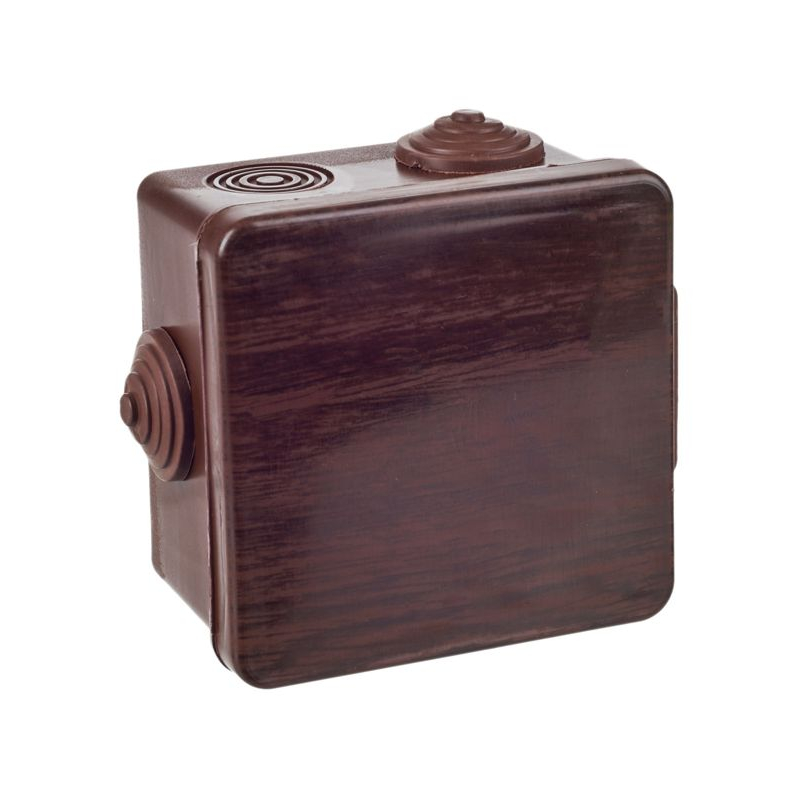 Коробка распаячная КМ для открытой проводки с откидной крышкой 80х80х50мм IP54 7 гермовводов дуб IEK