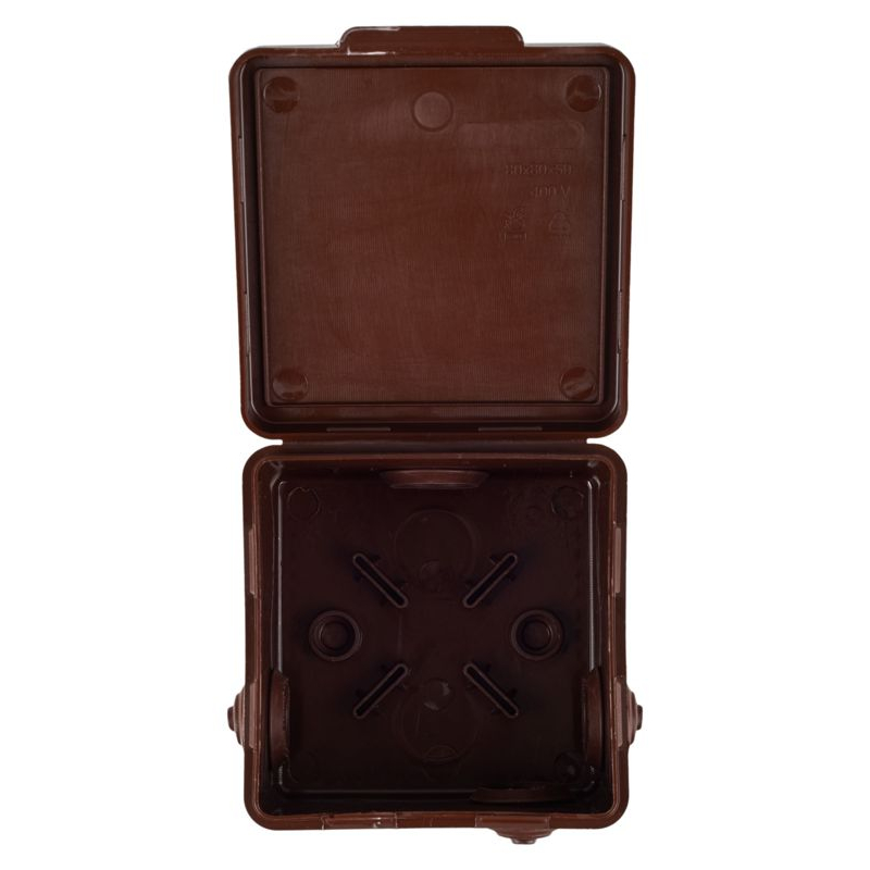 Коробка распаячная КМ для открытой проводки с откидной крышкой 80х80х50мм IP54 7 гермовводов дуб IEK