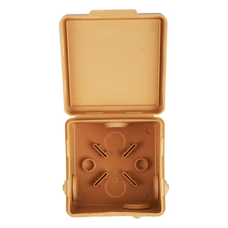 Коробка распаячная КМ для открытой проводки с откидной крышкой 80х80х50мм IP54 7 гермовводов сосна IEK