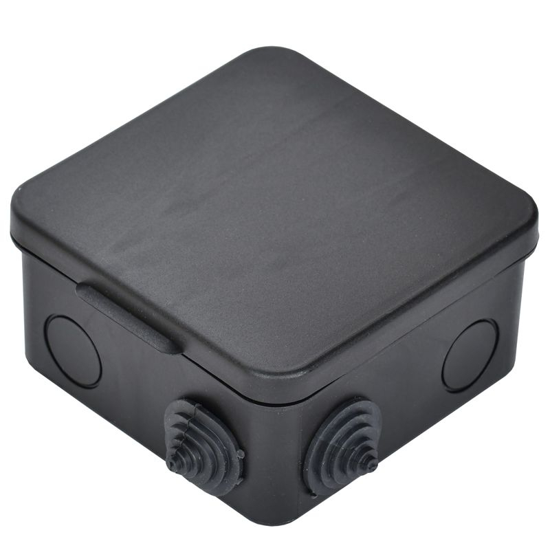 Коробка распаячная КМ41256 для открытой проводки с откидной крышкой безгалогенная (HF) 100х100х50мм IP54 8 гермовводов черная (RAL 9005) IEK