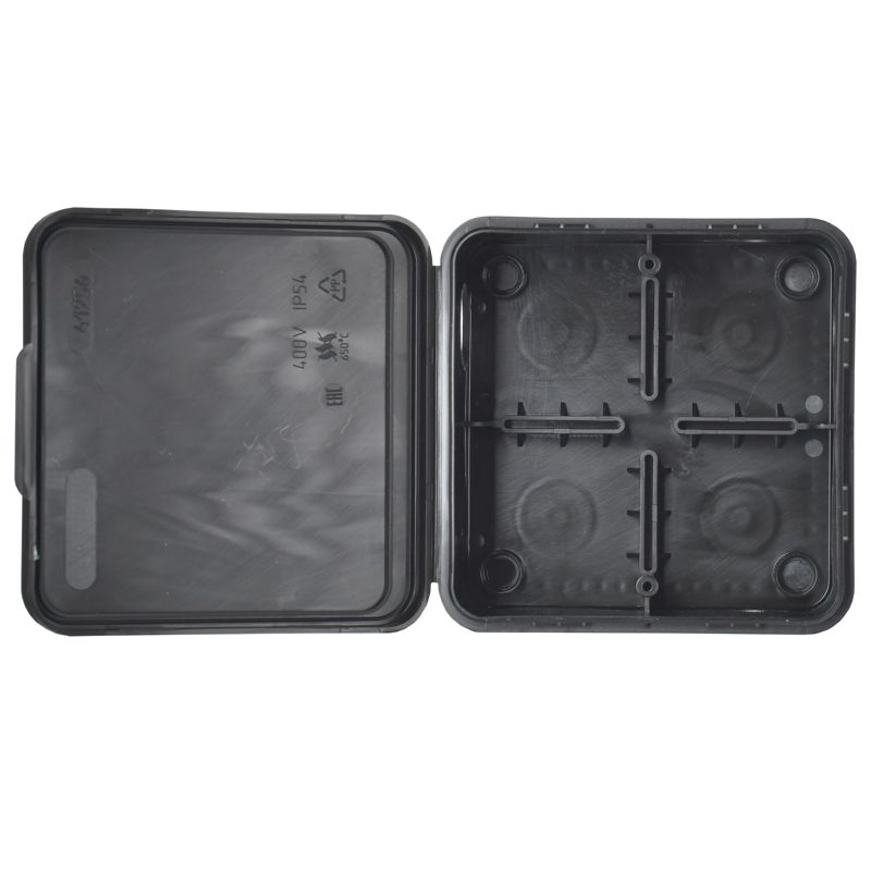 Коробка распаячная КМ41256 для открытой проводки с откидной крышкой безгалогенная (HF) 100х100х50мм IP54 8 гермовводов черная (RAL 9005) IEK