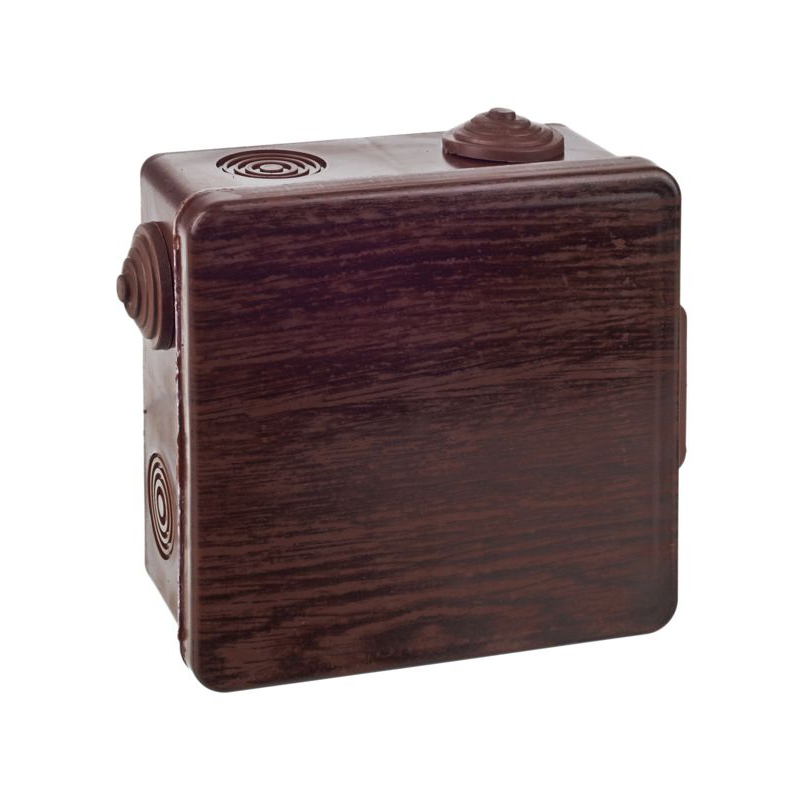 Коробка распаячная КМ для открытой проводки с откидной крышкой 100х100х50мм IP54 8 гермовводов дуб IEK