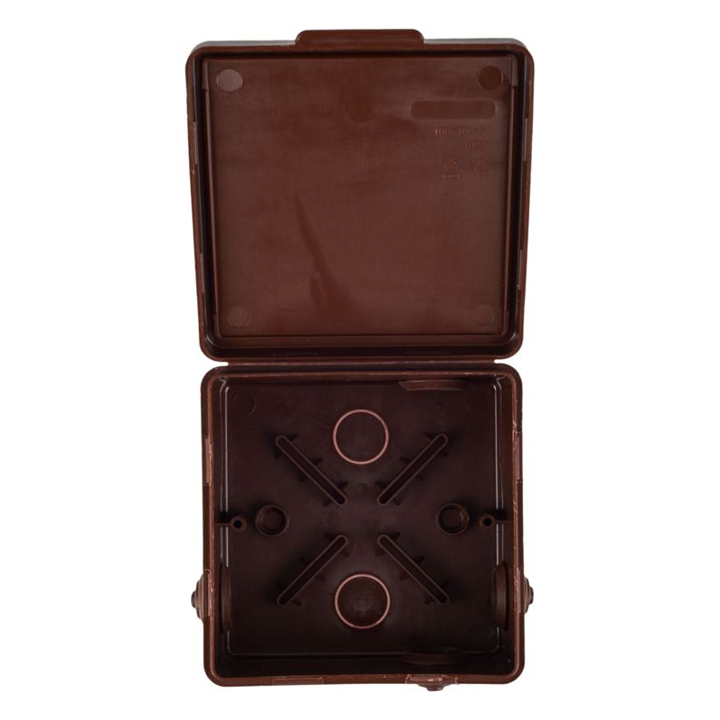 Коробка распаячная КМ для открытой проводки с откидной крышкой 100х100х50мм IP54 8 гермовводов дуб IEK