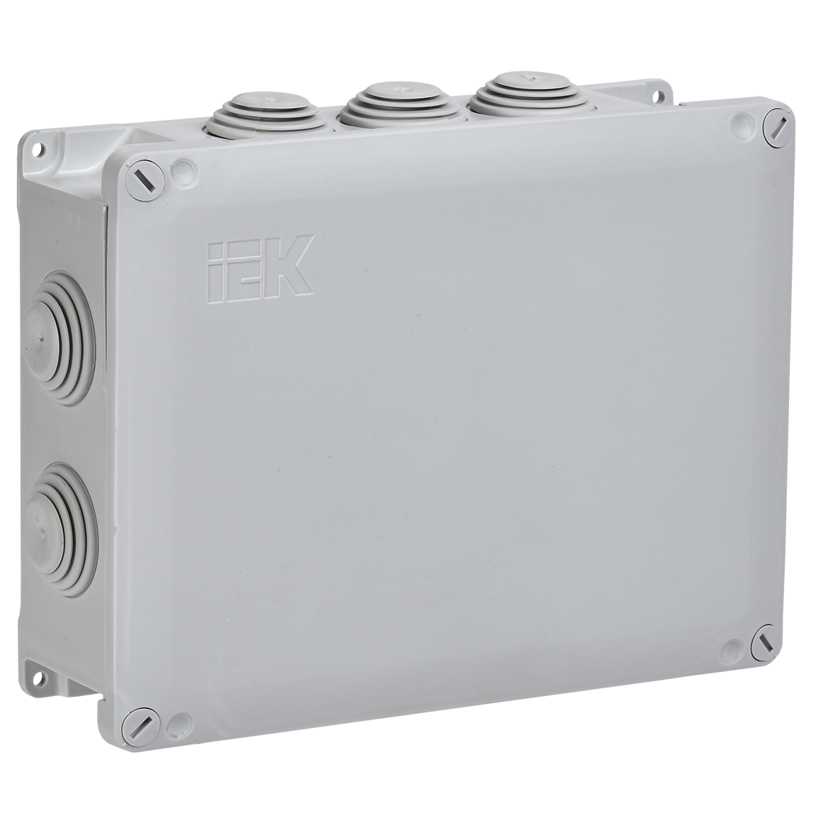Коробка распаячная КМ для открытой проводки 200х150х60мм с крышкой на винтах IP65 10 гермовводов серая IEK