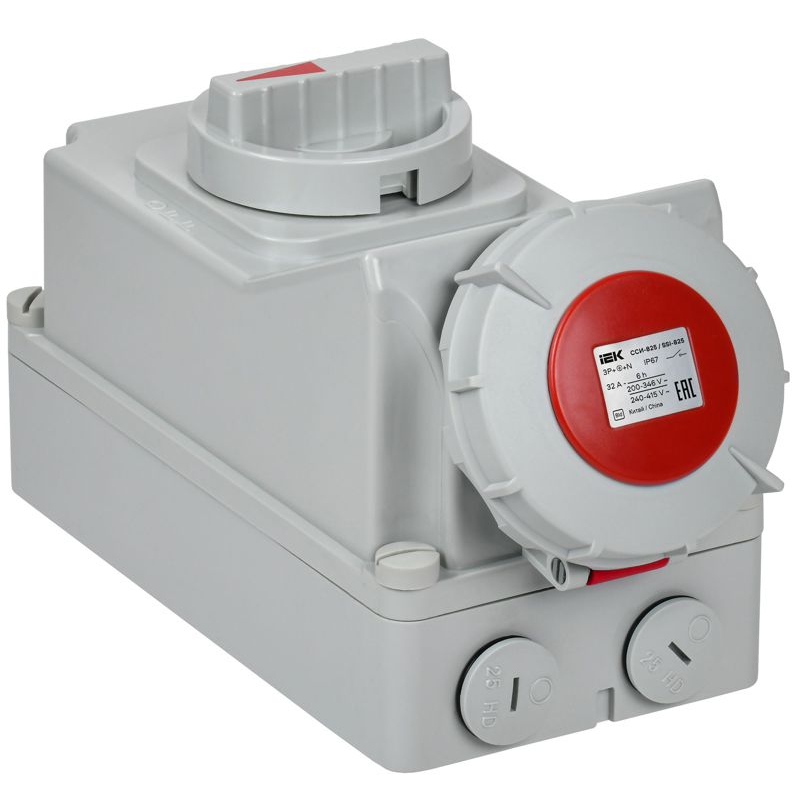 Розетка с механической блокировкой ССИ-825 32А-6ч/380В 3P+PE+N IP67 IEK