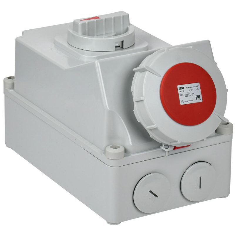 Розетка с механической блокировкой ССИ-834 63А-6ч/380В 3P+PE IP67 IEK