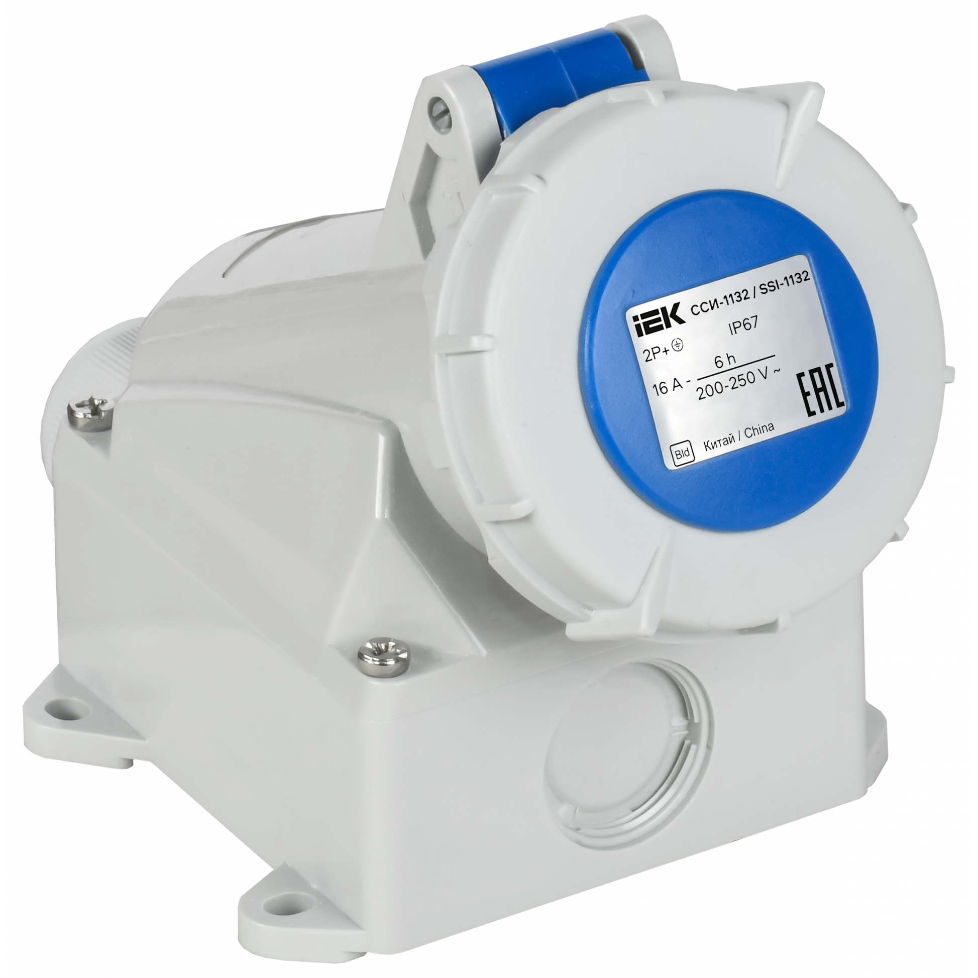 Розетка стационарная ССИ-1132 16А-6ч 220В 2P+PE IP67 IEK