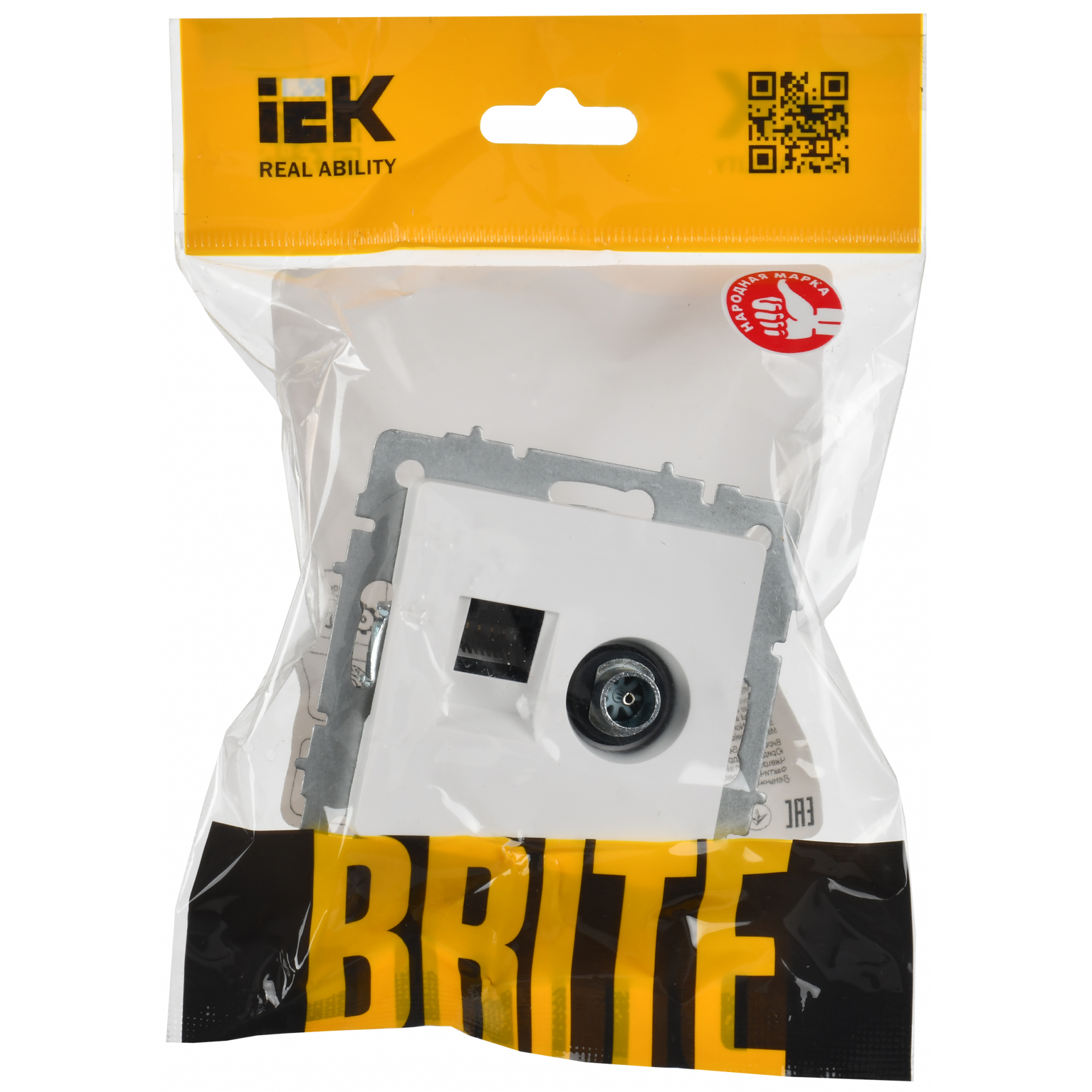 BRITE Розетка двойная TV+RJ45 кат.5E РТВ/РК12-БрАБ арктический белый IEK