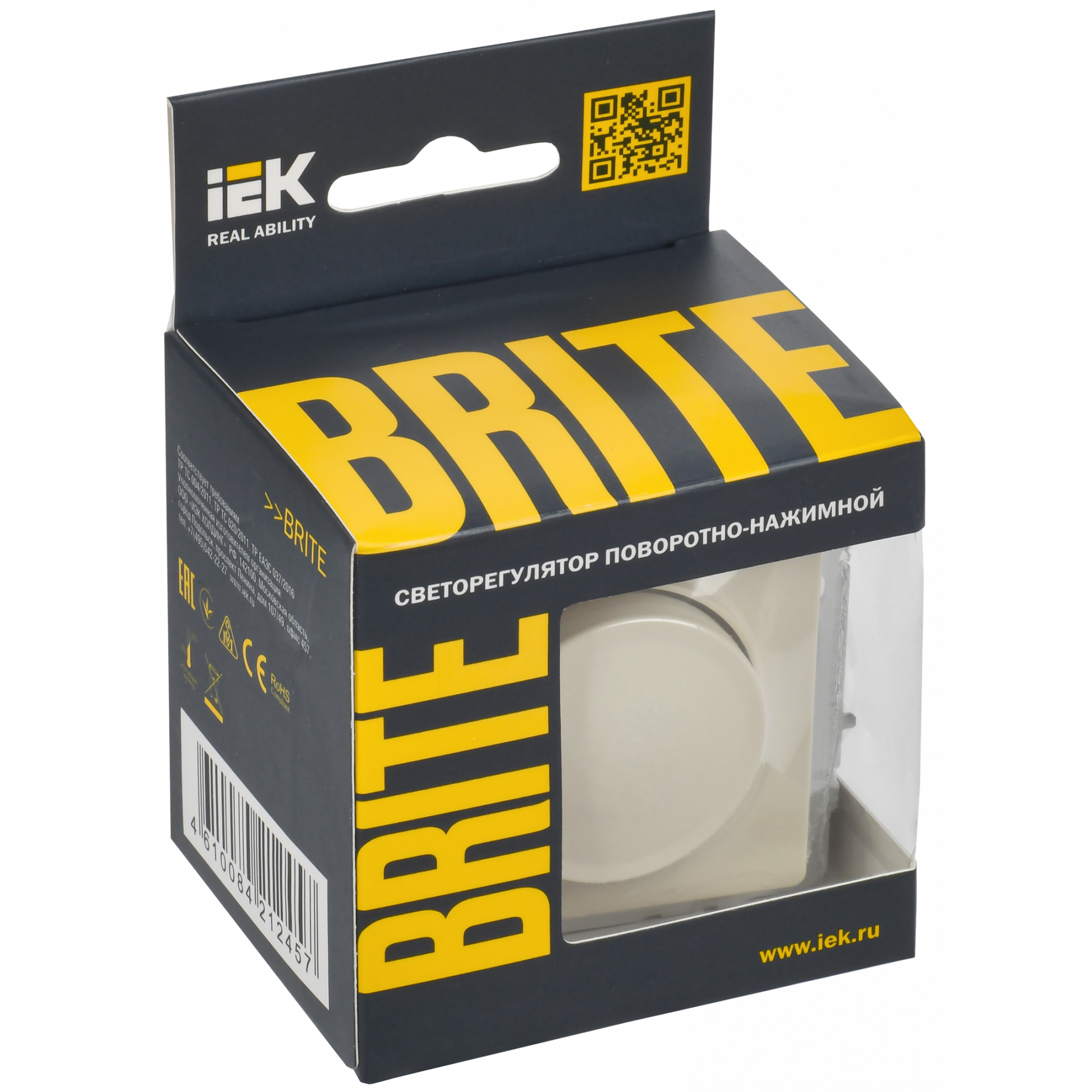 BRITE Светорегулятор поворотно-нажимной 600Вт СС10-1-0-БрКр бежевый IEK