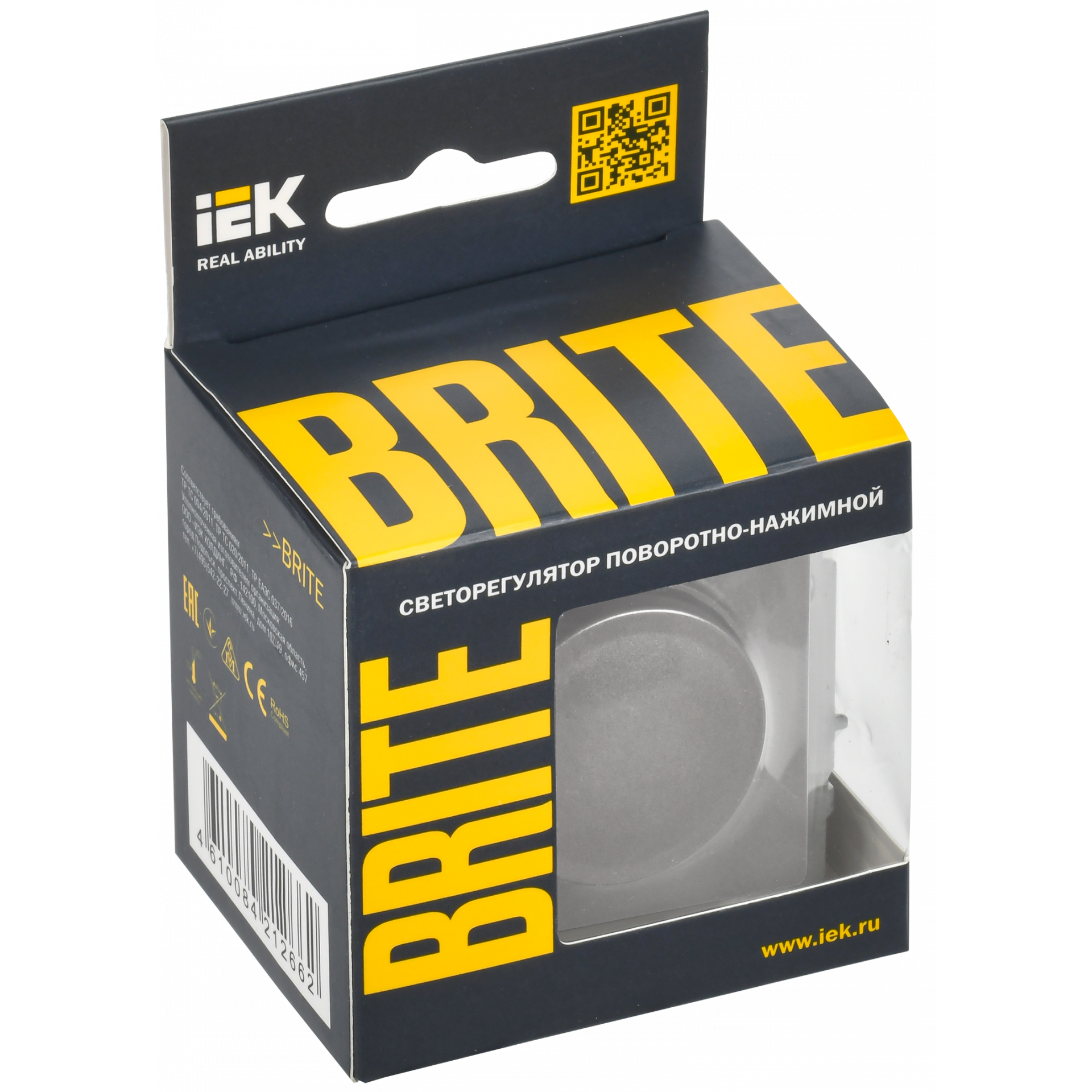 BRITE Светорегулятор поворотно-нажимной 600Вт СС10-1-0-БрС сталь IEK
