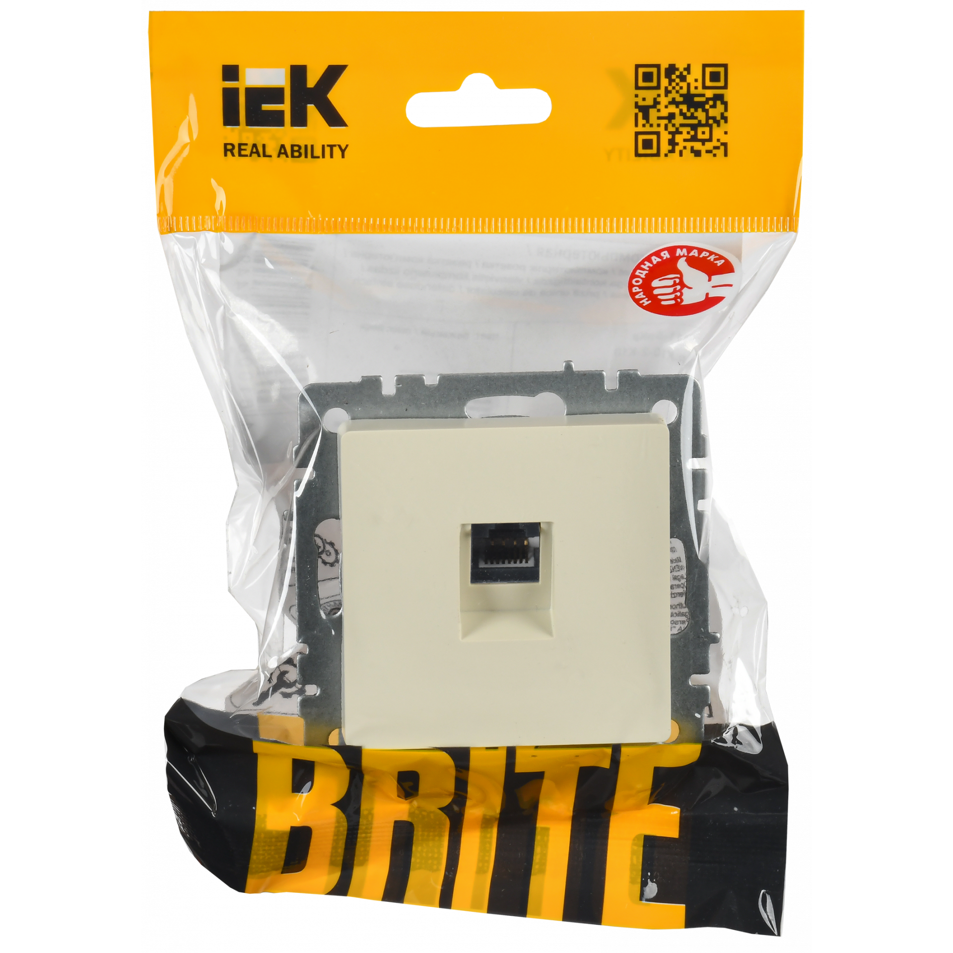 BRITE Розетка компьютерная RJ45 кат.6 РК11-БрКр бежевый IEK