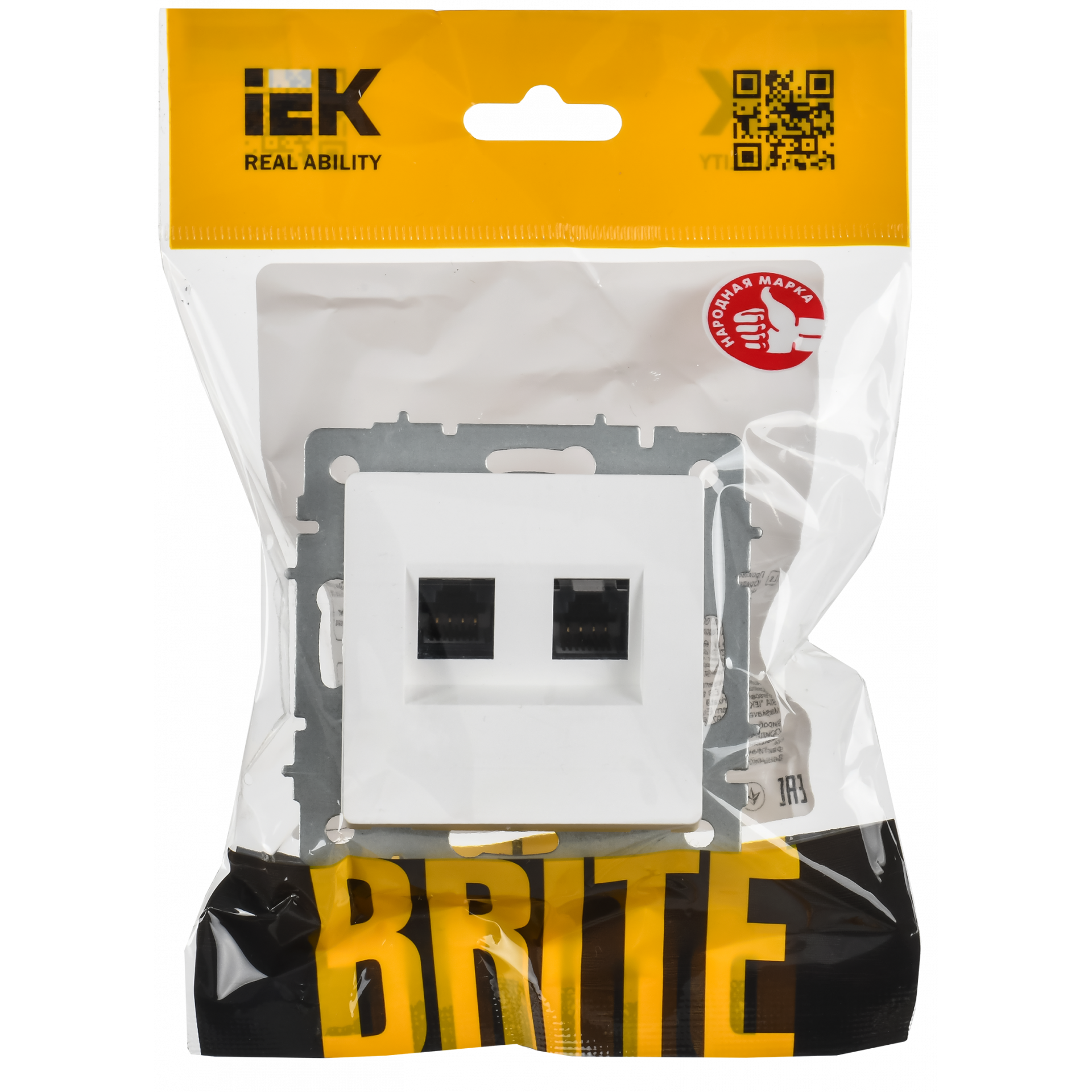BRITE Розетка компьютерная двойная кат.5E RJ45 РК10-2-БрАБ арктический белый IEK