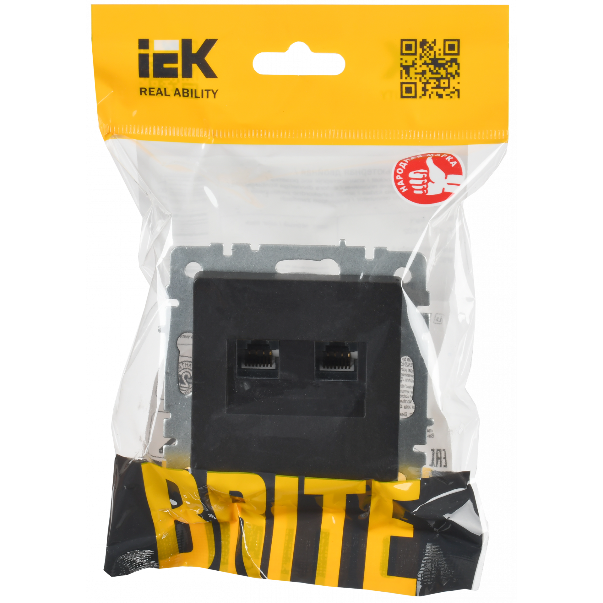 BRITE Розетка компьютерная двойная RJ45 кат.6 РК11-2-БрЧ черный IEK