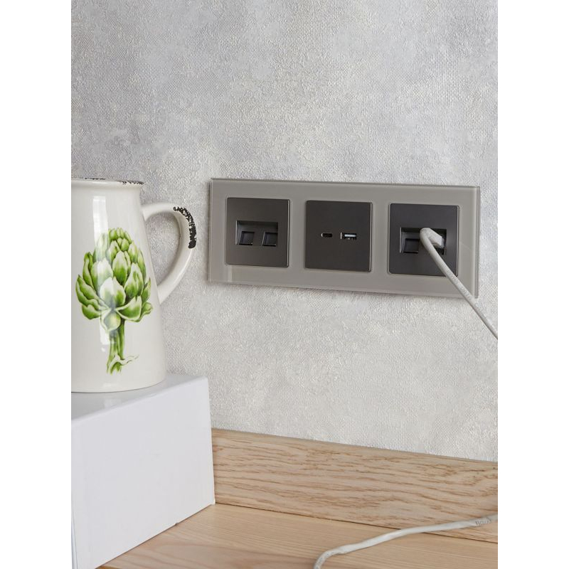 BRITE Розетка компьютерная двойная RJ45 кат.6 РК11-2-БрС сталь IEK