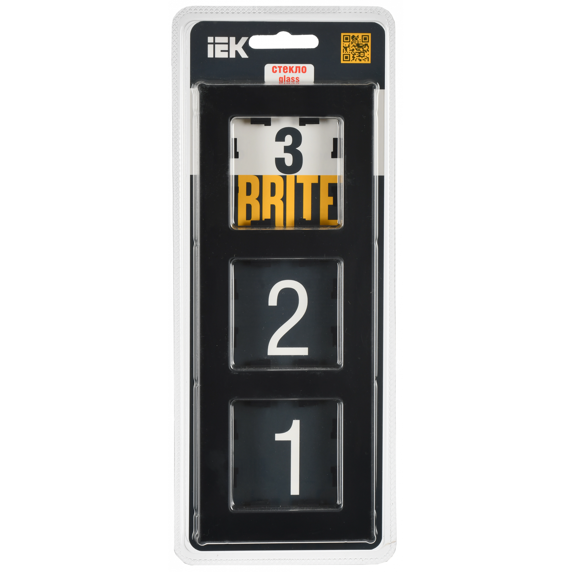 BRITE Рамка 3-местная РУ-3-2-Бр стекло черный матовый IEK
