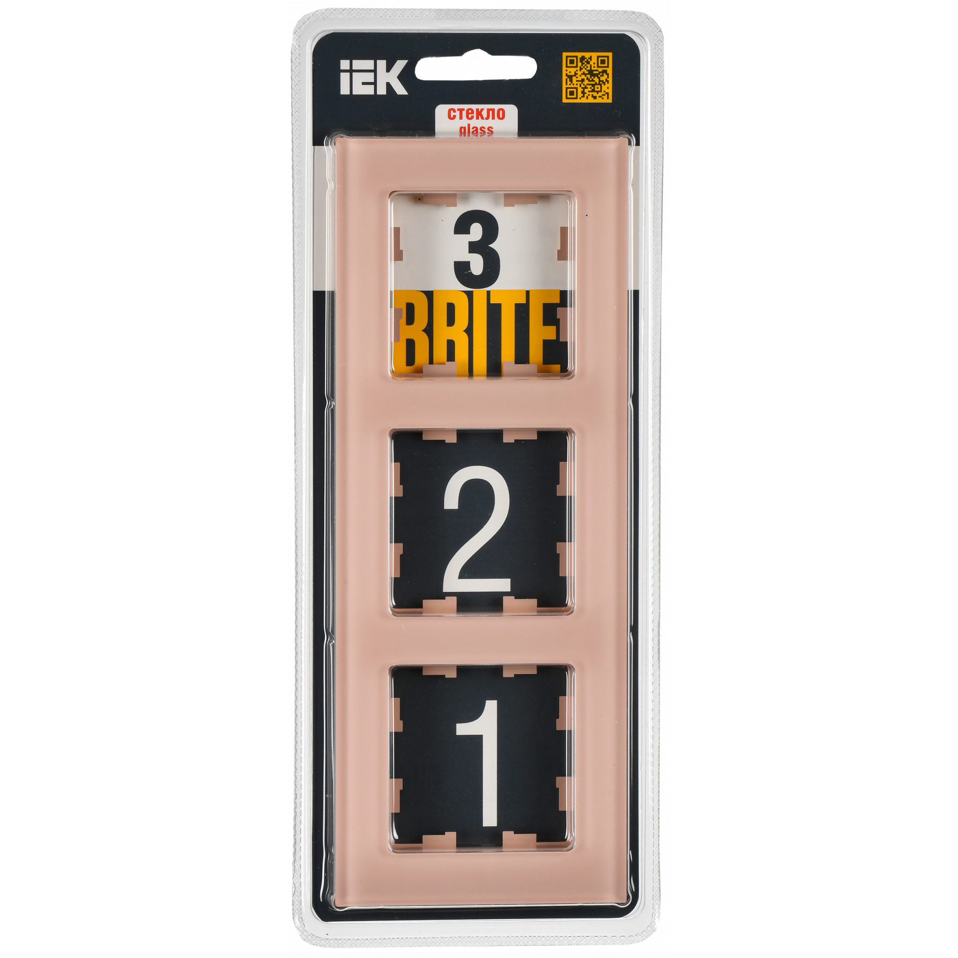BRITE Рамка 3-местная РУ-3-2-БрП стекло персиковый матовый IEK