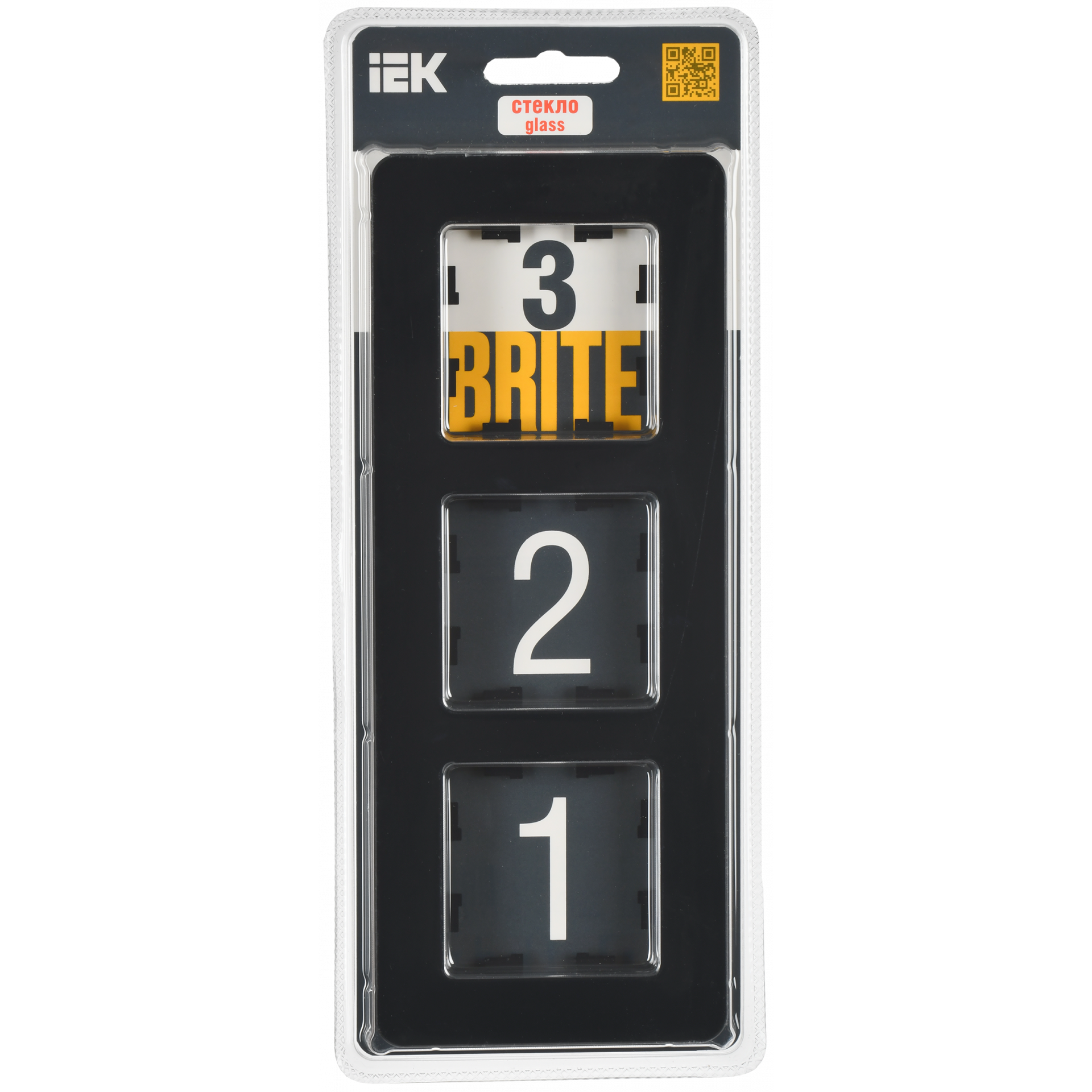BRITE Рамка 3-местная РУ-3-2-Бр стекло черный RE IEK