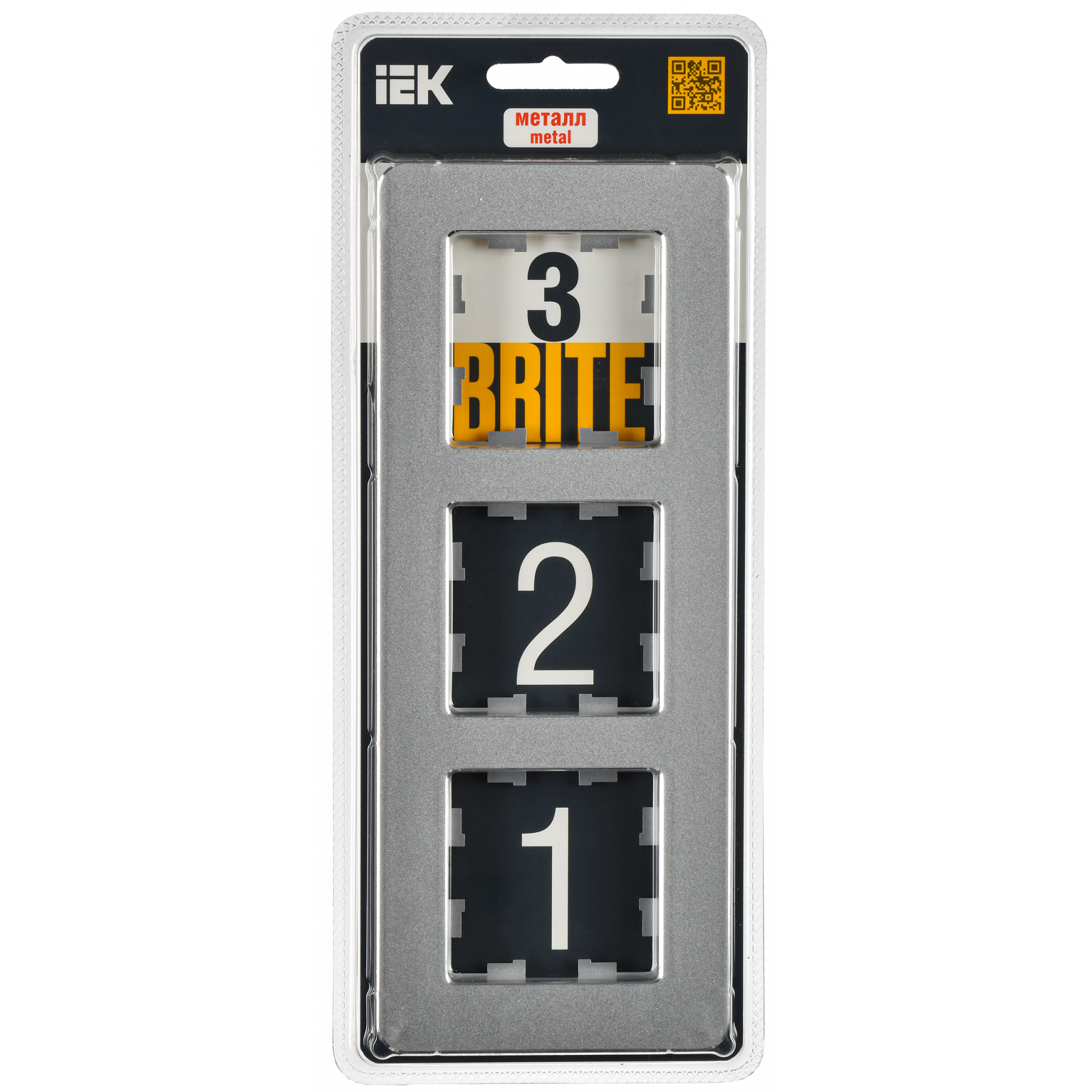 BRITE Рамка 3-местная РУ-3-1-Бр металл алюминий RE IEK