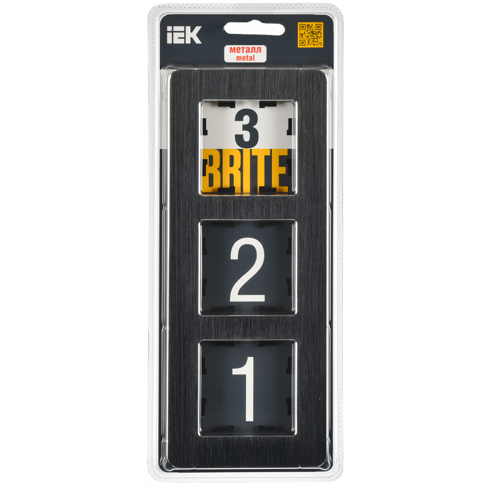 BRITE Рамка 3-местная РУ-3-1-Бр металл черный RE AL IEK