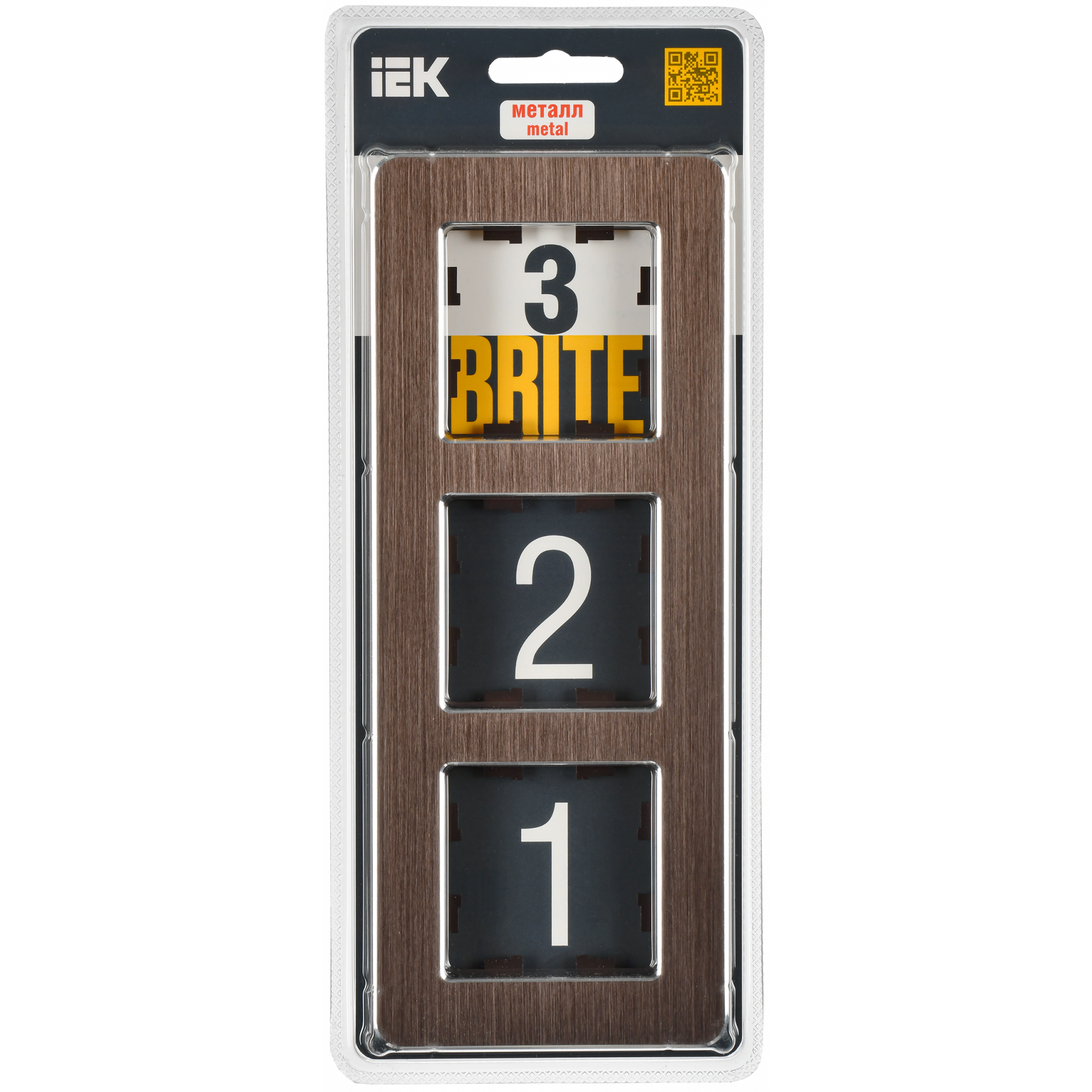 BRITE Рамка 3-местная РУ-3-1-Бр металл коричневый RE AL IEK