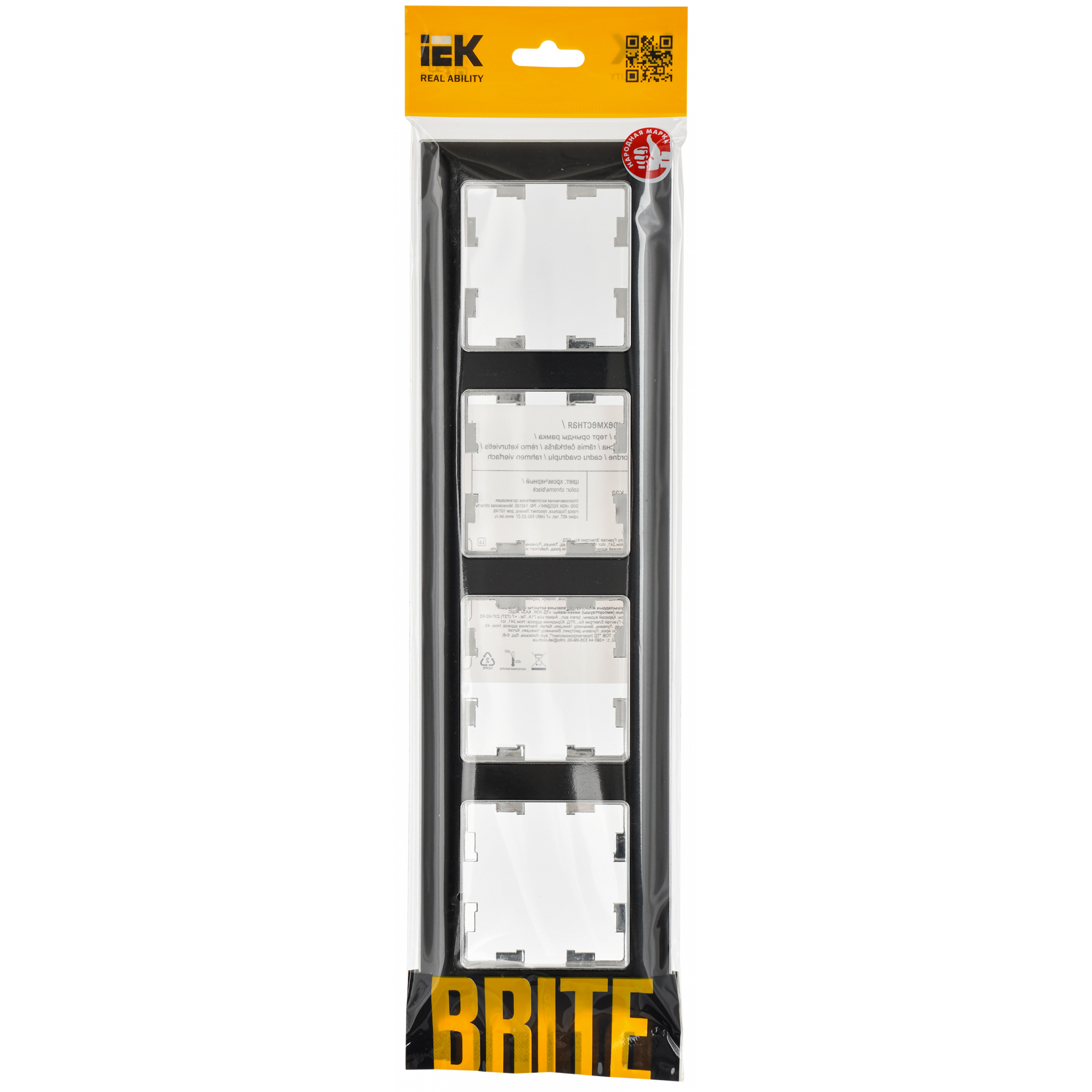BRITE Рамка 4-местная РУ-4-Бр хром/черный IEK