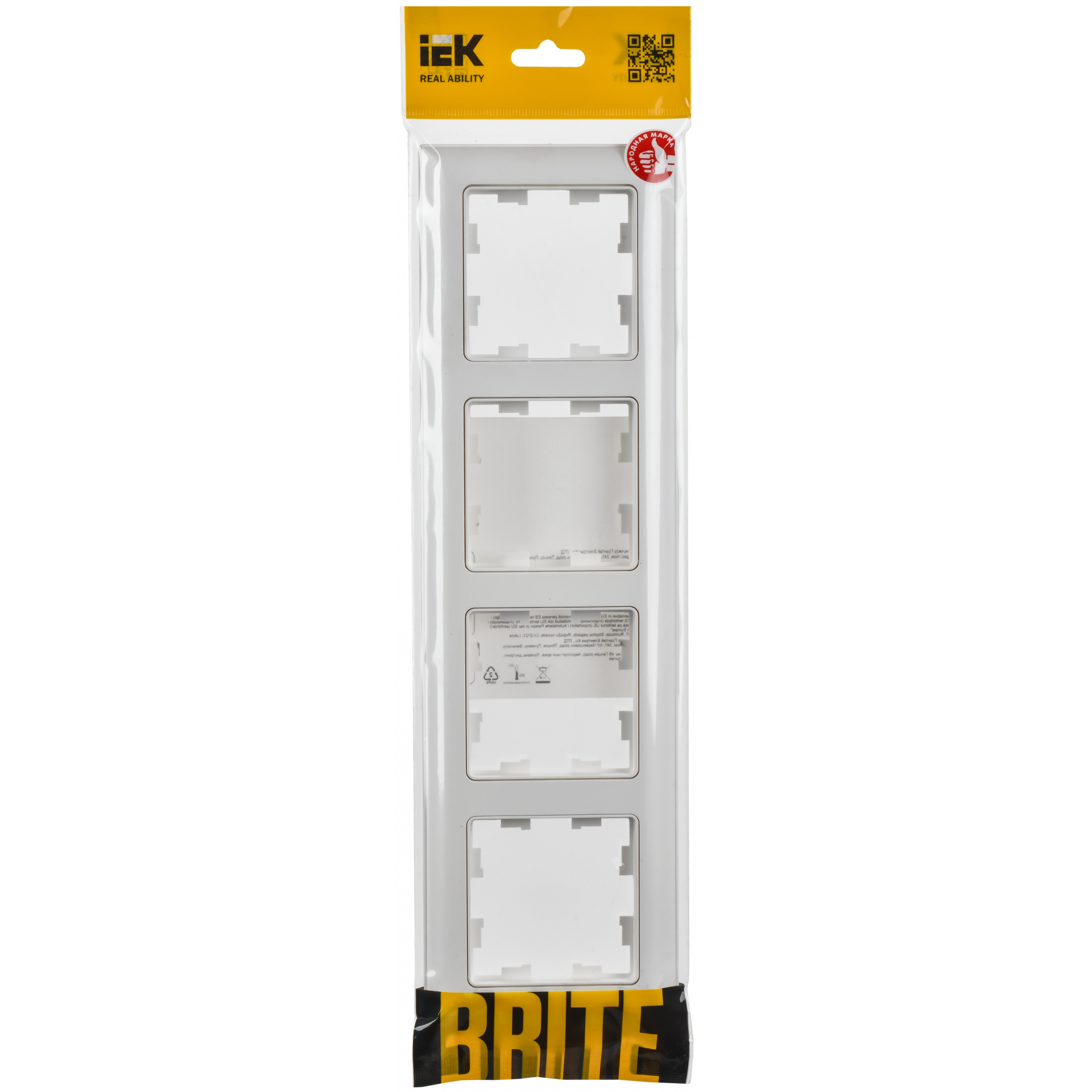 BRITE Рамка 4-местная РУ-4-БрАБ арктический белый/белый IEK
