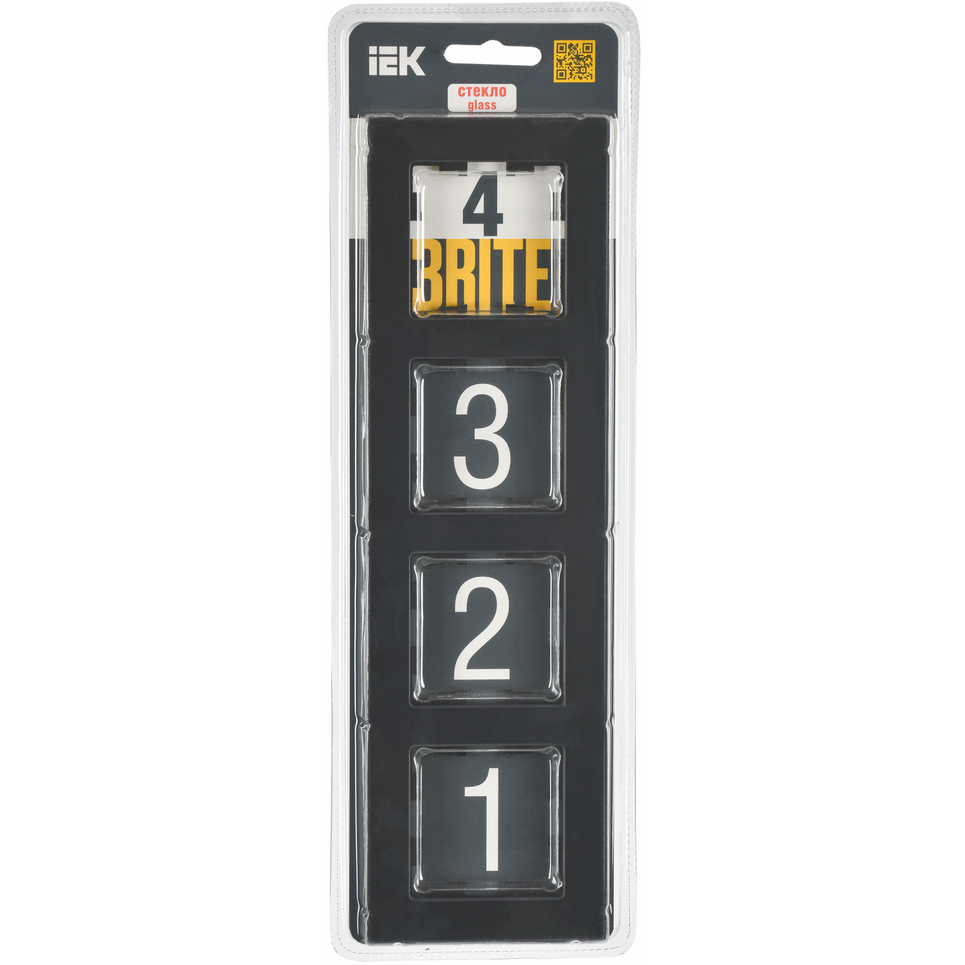 BRITE Рамка 4-местная РУ-4-2-Бр стекло черный матовый IEK