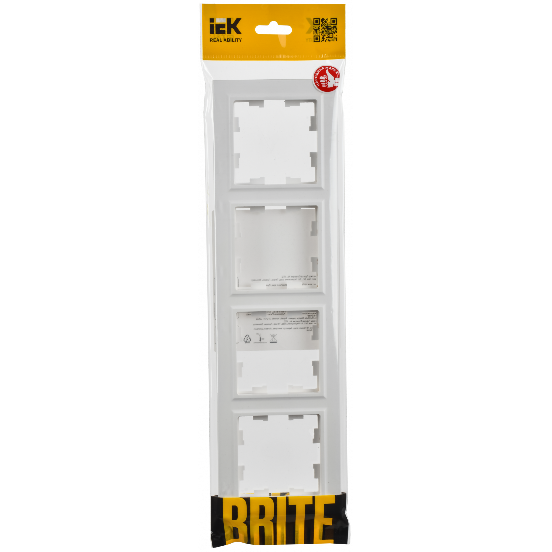 BRITE Рамка 4-местная РУ-4-БрАБ арктический белый IEK