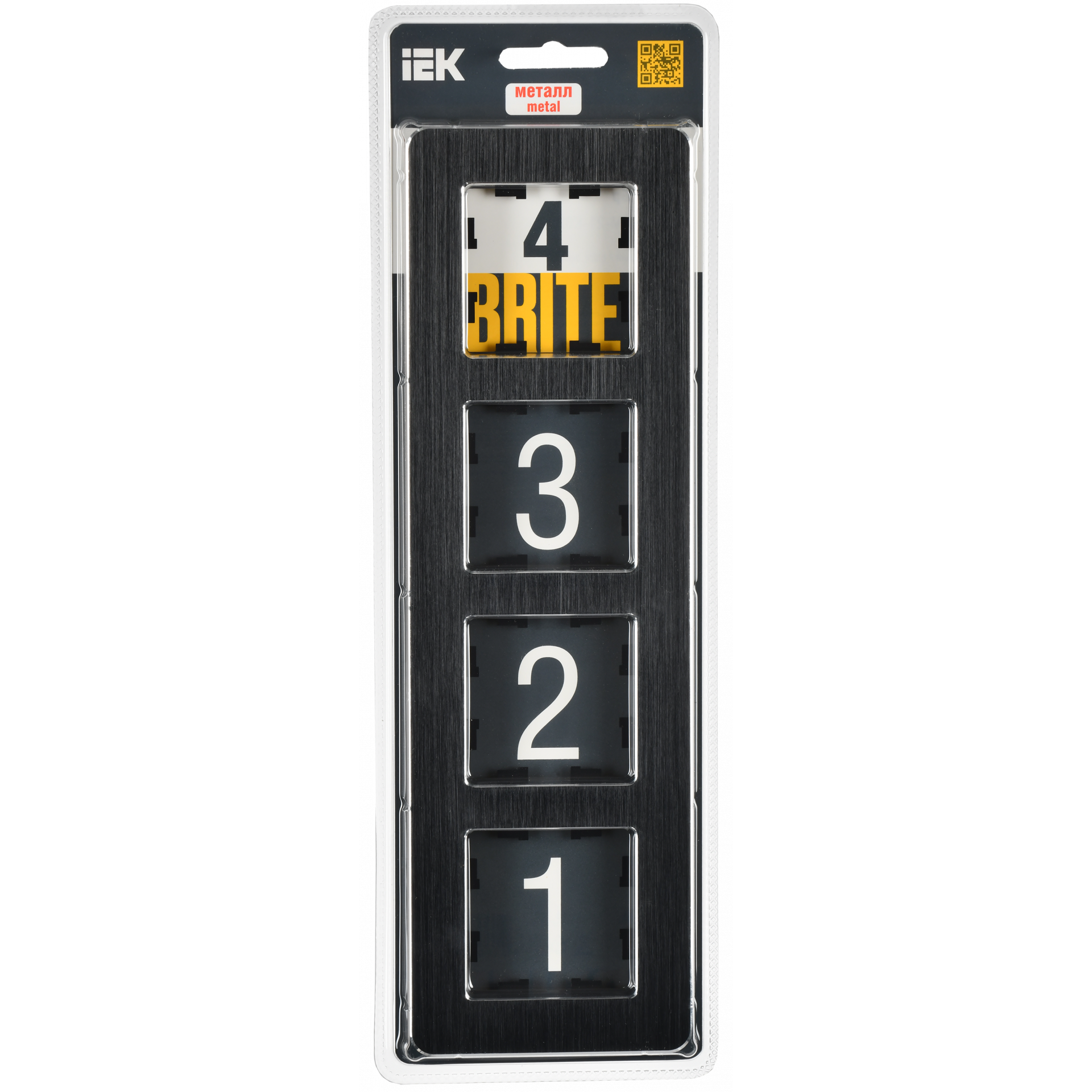 BRITE Рамка 4-местная РУ-4-1-Бр металл черный RE AL IEK