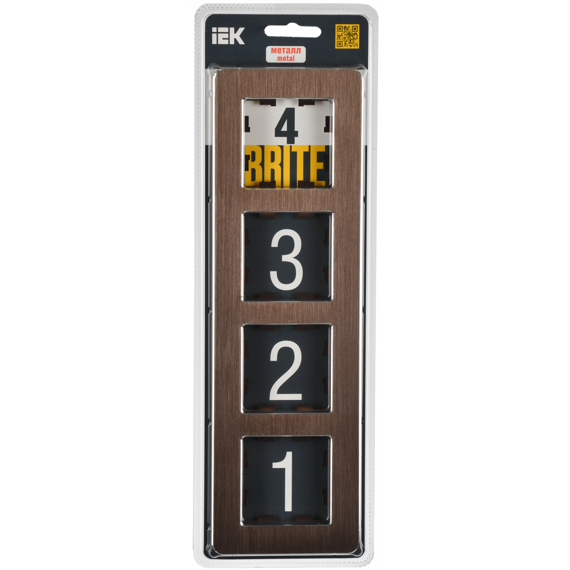 BRITE Рамка 4-местная РУ-4-1-Бр металл коричневый RE AL IEK