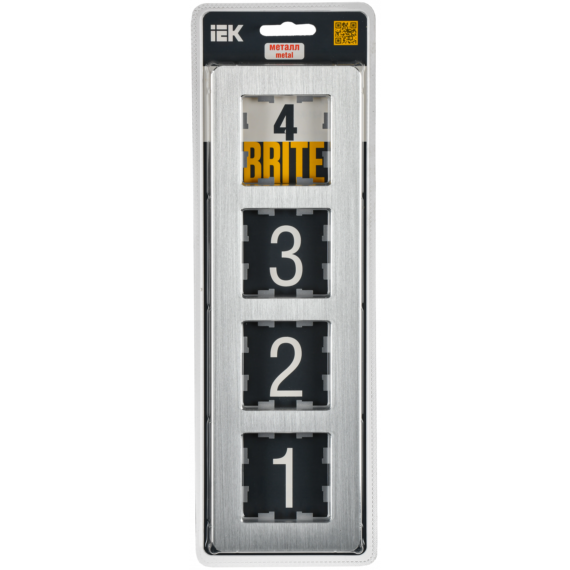 BRITE Рамка 4-местная РУ-4-1-Бр металл алюминий RE AL IEK