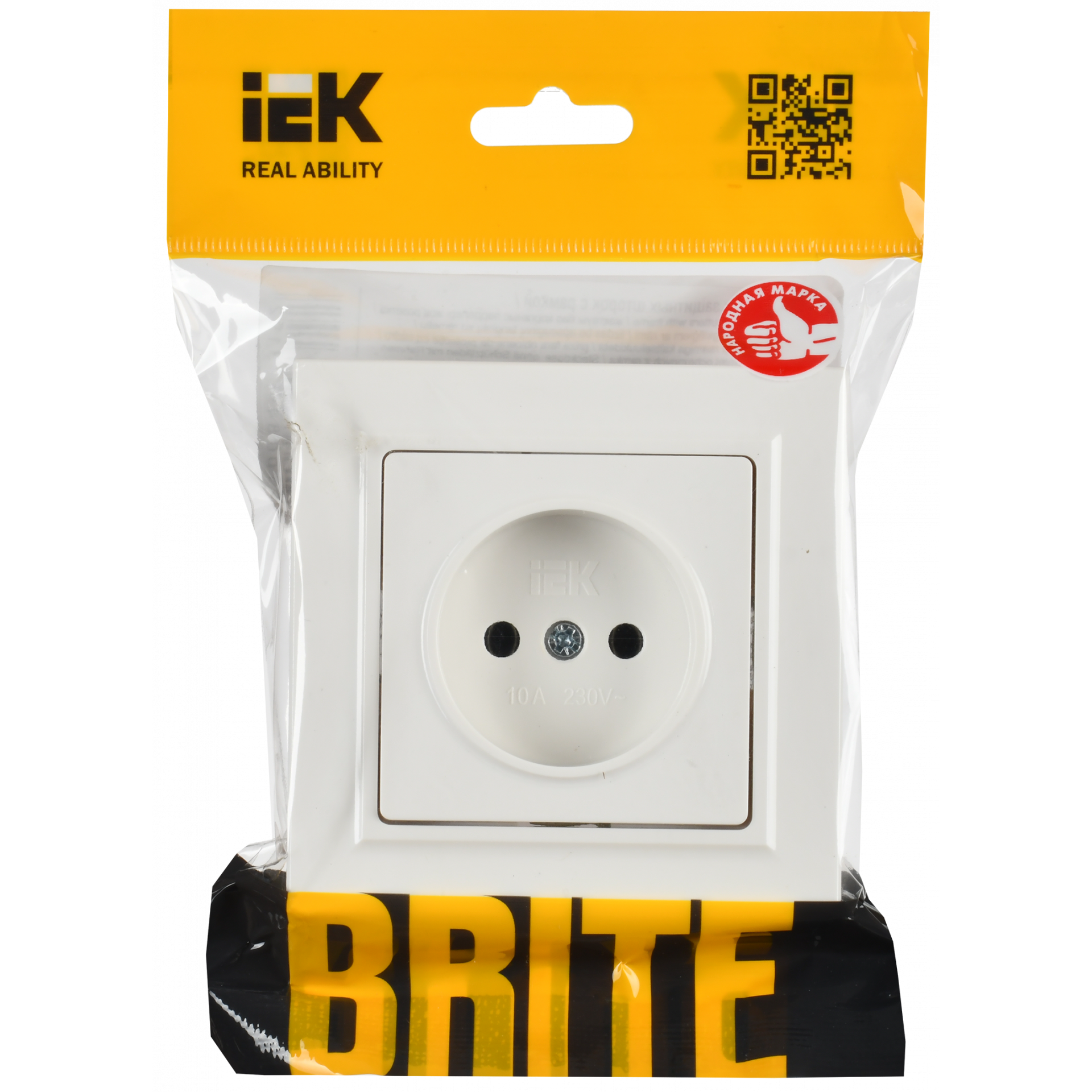 BRITE Розетка 1-местная без заземления без защитных шторок 10А в сб. РСР10-1-0-БрБ белый IEK