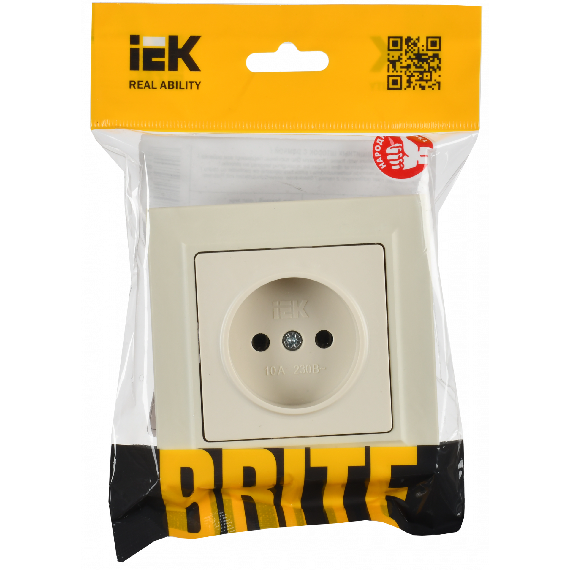 BRITE Розетка 1-местная без заземления без защитных шторок 10А в сборе РСР10-1-0-БрКр бежевый IEK
