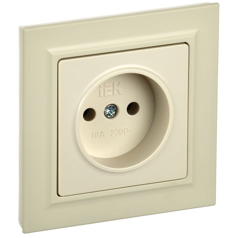 BRITE Розетка 1-местная без заземления без защитных шторок 10А в сборе РСР10-1-0-БрКр бежевый IEK