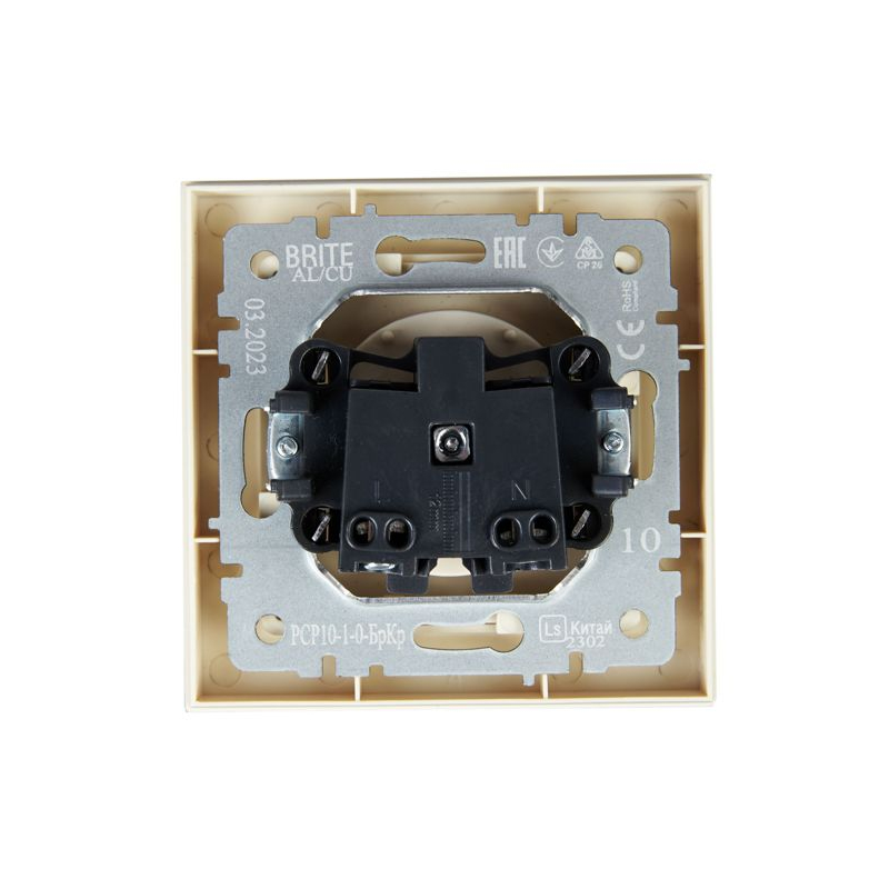 BRITE Розетка 1-местная без заземления без защитных шторок 10А в сборе РСР10-1-0-БрКр бежевый IEK