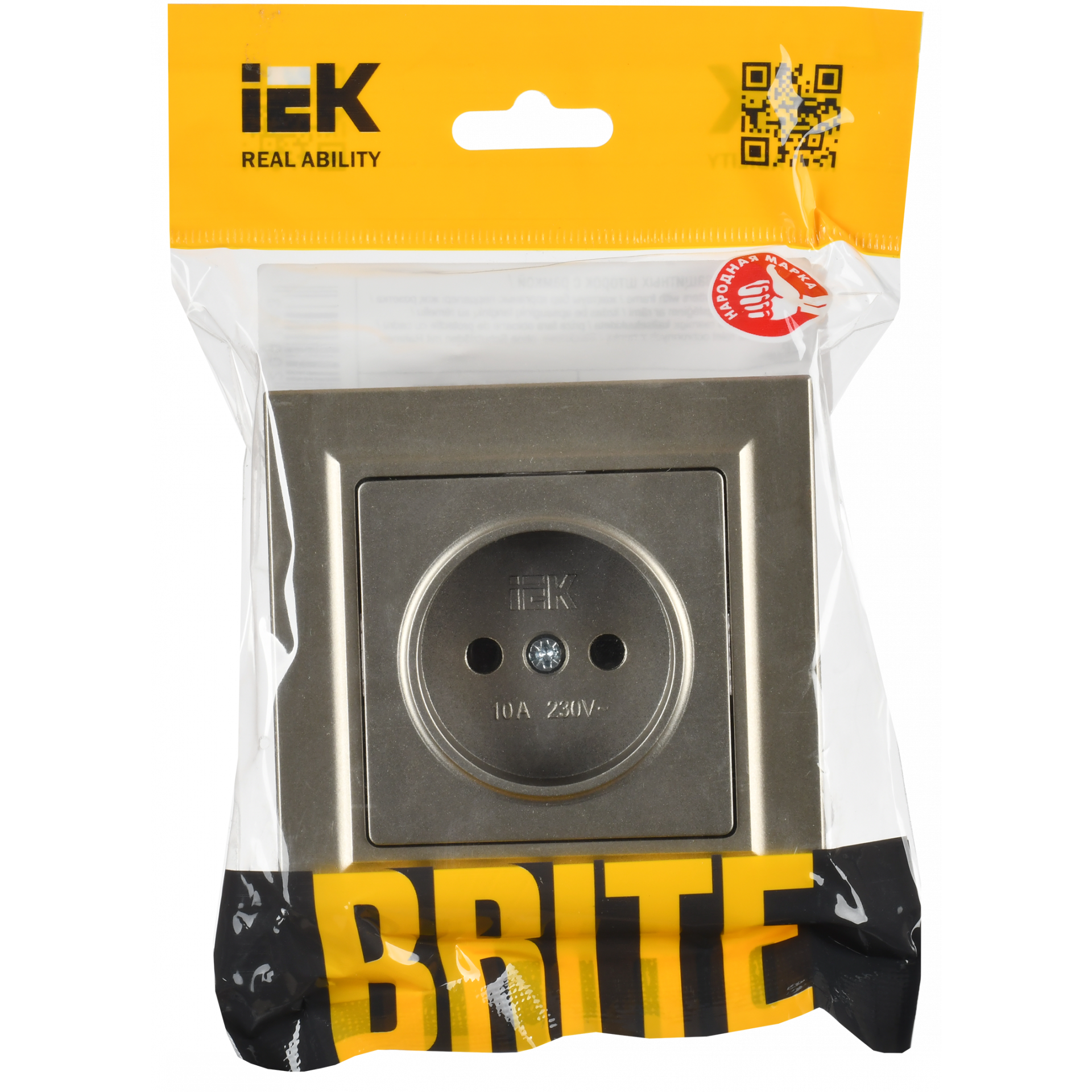 BRITE Розетка 1-местная без заземления без защитных шторок 10А в сб. РСР10-1-0-БрШ шампань IEK