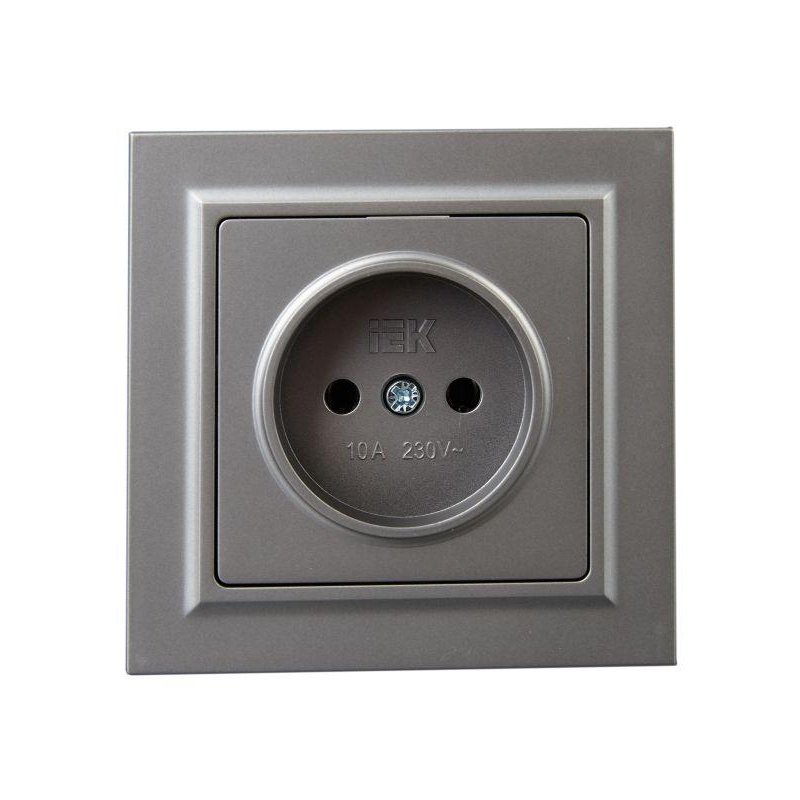 BRITE Розетка 1-местная без заземления без защитных шторок 10А в сб. РСР10-1-0-БрС сталь IEK