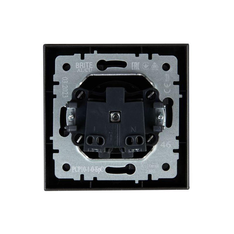 BRITE Розетка 1-местная без заземления без защитных шторок 10А в сб. РСР10-1-0-БрС сталь IEK