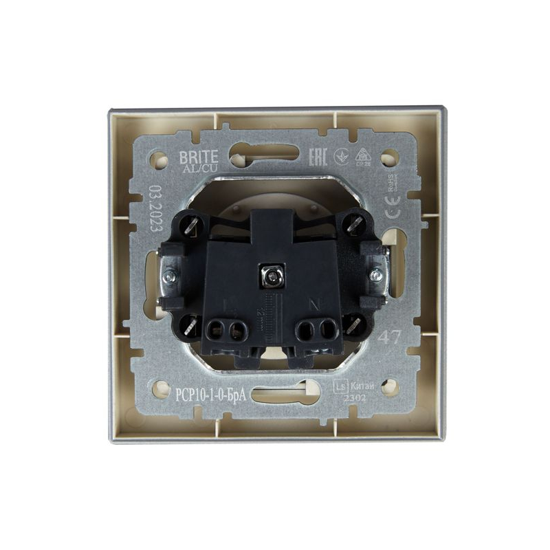 BRITE Розетка 1-местная без заземления без защитных шторок 10А в сб. РСР10-1-0-БрА алюминий IEK