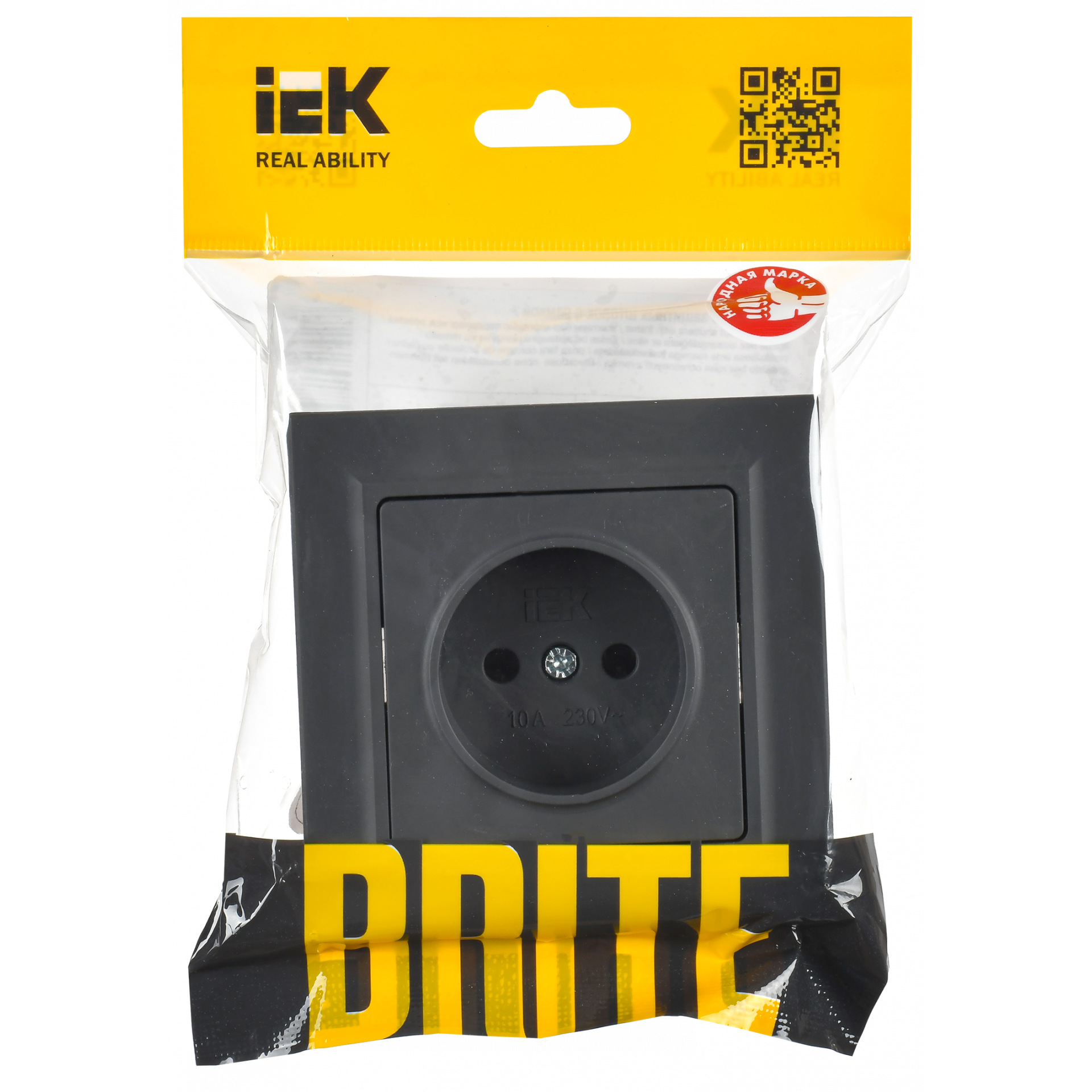 BRITE Розетка 1-местная без заземления без защитных шторок 10А в сб. РСР10-1-0-БрГ графит IEK
