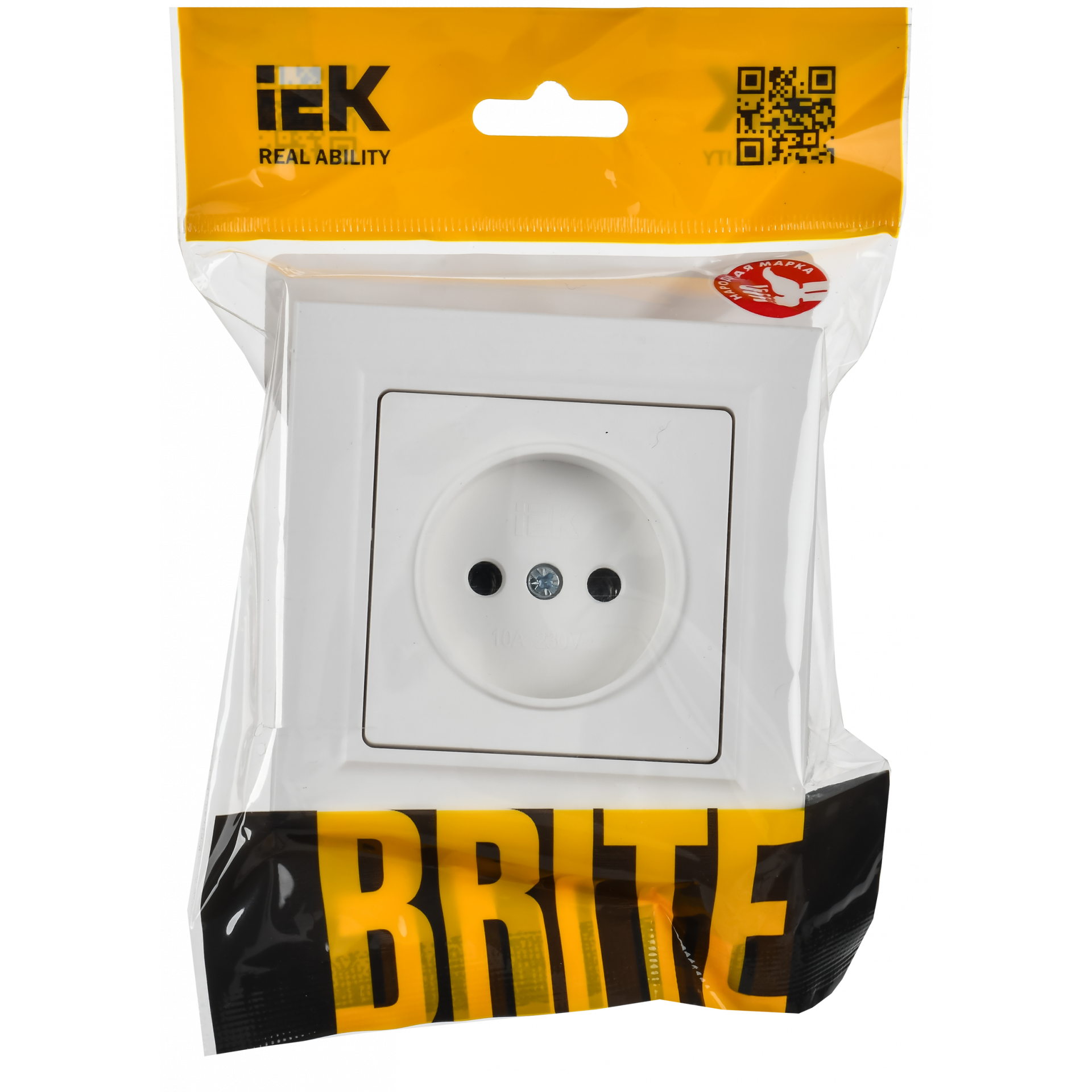 BRITE Розетка 1-местная без заземления без защитных шторок 10А в сборе РСР10-1-0-БрАБ арктический белый IEK
