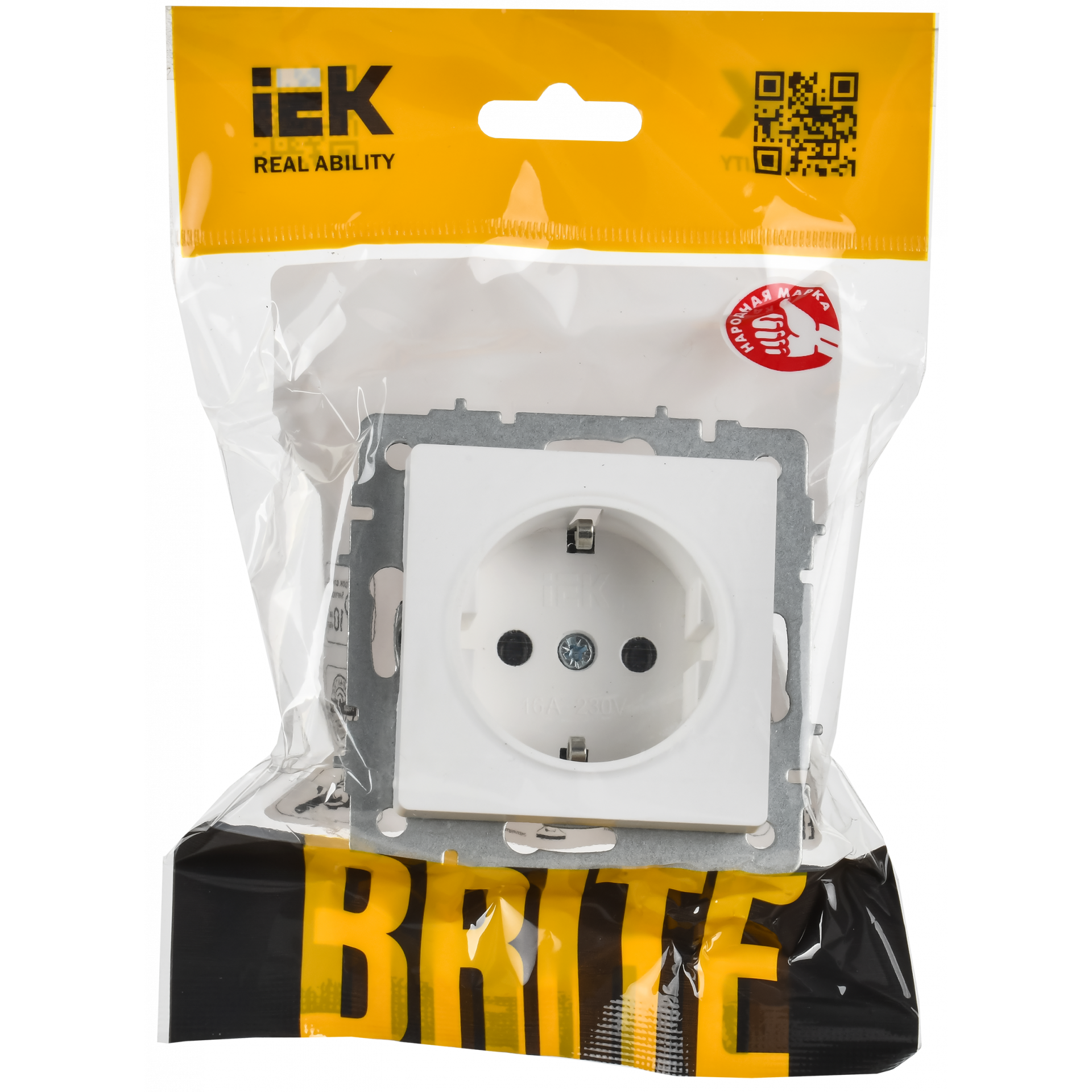 BRITE Розетка 1-местная с заземлением без защитных шторок 16А РС11-1-0-БрАБ арктический белый IEK